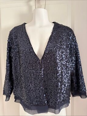 Holly & Whyte by Lindex Navy Sequin V-Neck Cape Jacket